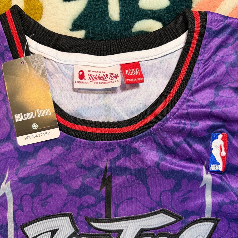 Mitchell & Ness BAPE Toronto Raptors Purple Camo Jersey 93 Medium NWT Rare NBA - Picture 6 of 7
